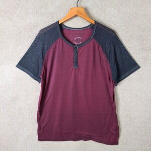 Machine Shirt Mens XL Maroon Raglan Henley Cotton Blend Short Sleeve Casual